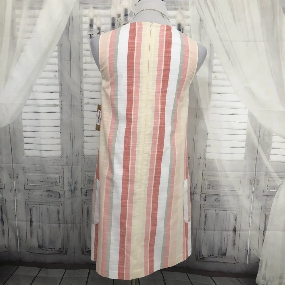 Cremieux Womens Size XS Pink White V Neck Striped Sleeveless Shift Dress Cotton - Picture 9 of 12